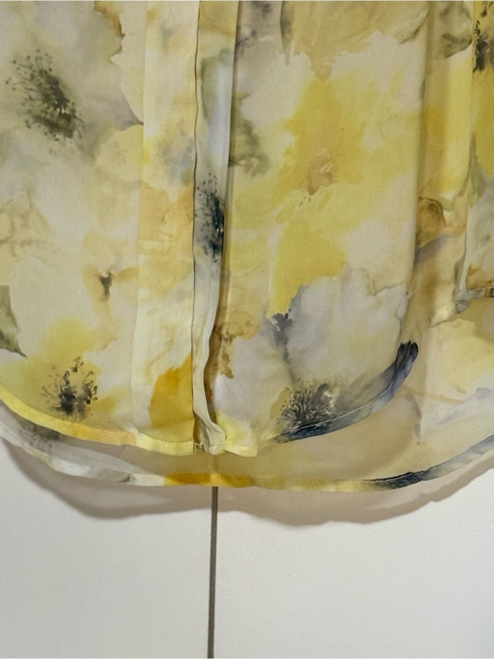 Floral Sheer Flowy Blouse | V-Neck | Yellow Watercolor Summer Top | Medium - Picture 6 of 14